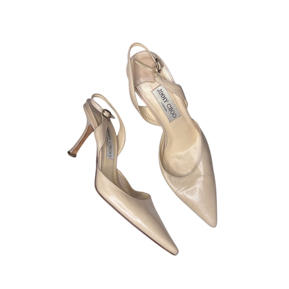 Jimmy Choo Beige Nude Patent Leather Tilly Slingback Pumps Size 37.5
